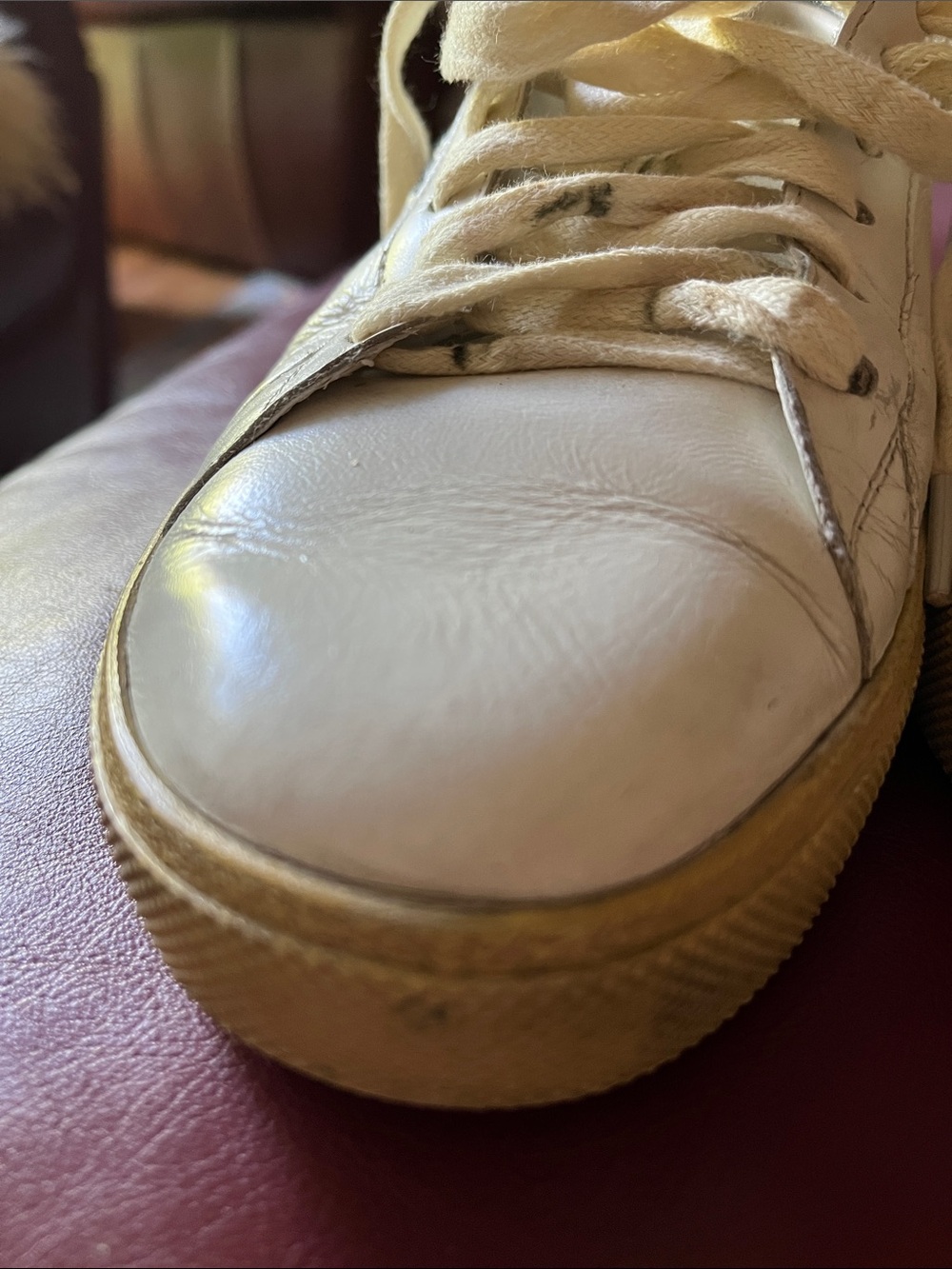 Saint Laurent White Leather Sneakers with Black Heel Tab and Tan Sole, size 9 - Picture 12 of 13